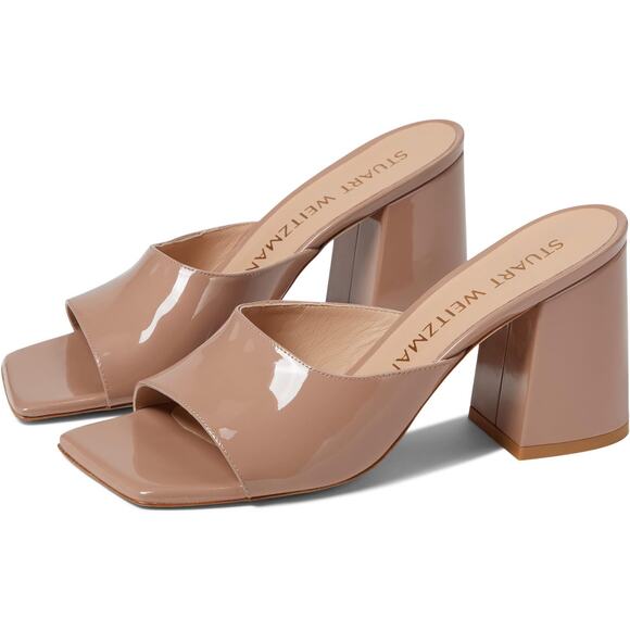 Stuart Weitzman 'Tia 85' Brown Leather Flareblock Slide Size 7 - Picture 1 of 5